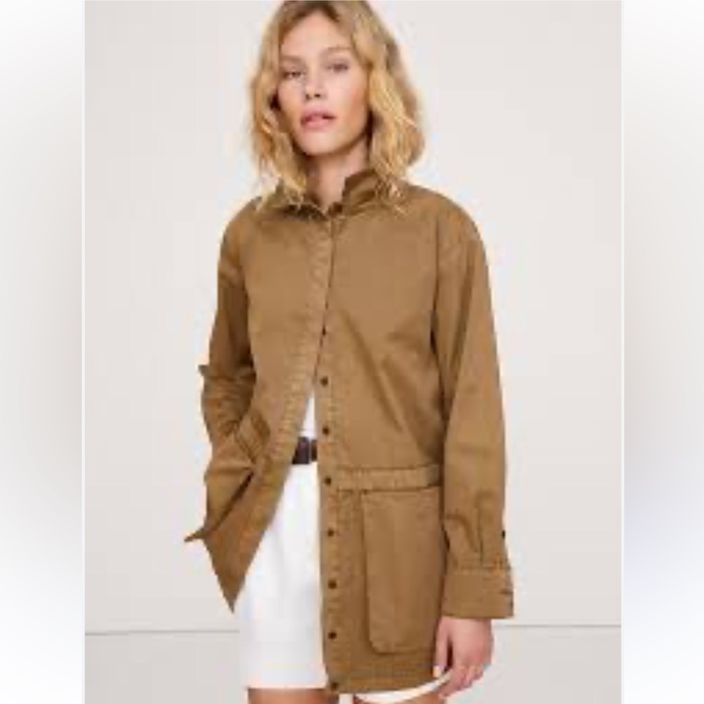 COTTON TWILL UTILITY TUNIC Beige Tan Banana Republic Button down jacket M - Picture 2 of 15